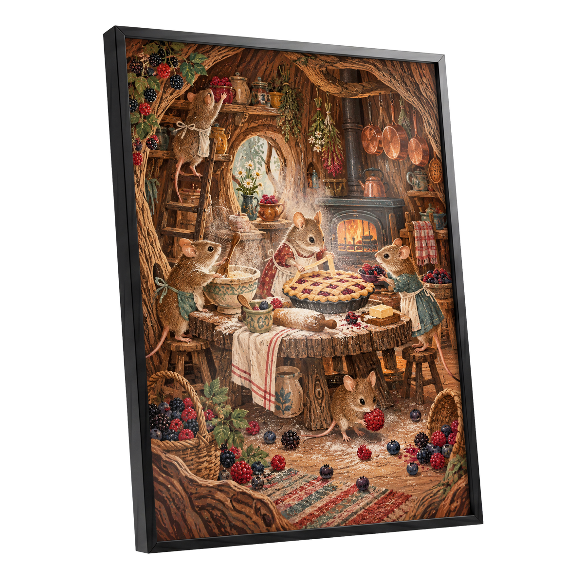 Bramble Bakehouse, brown, beige, orange nature wall art shown as a black framed poster wall art print