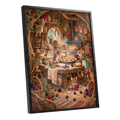 Bramble Bakehouse, brown, beige, orange nature wall art shown as a black framed poster wall art print