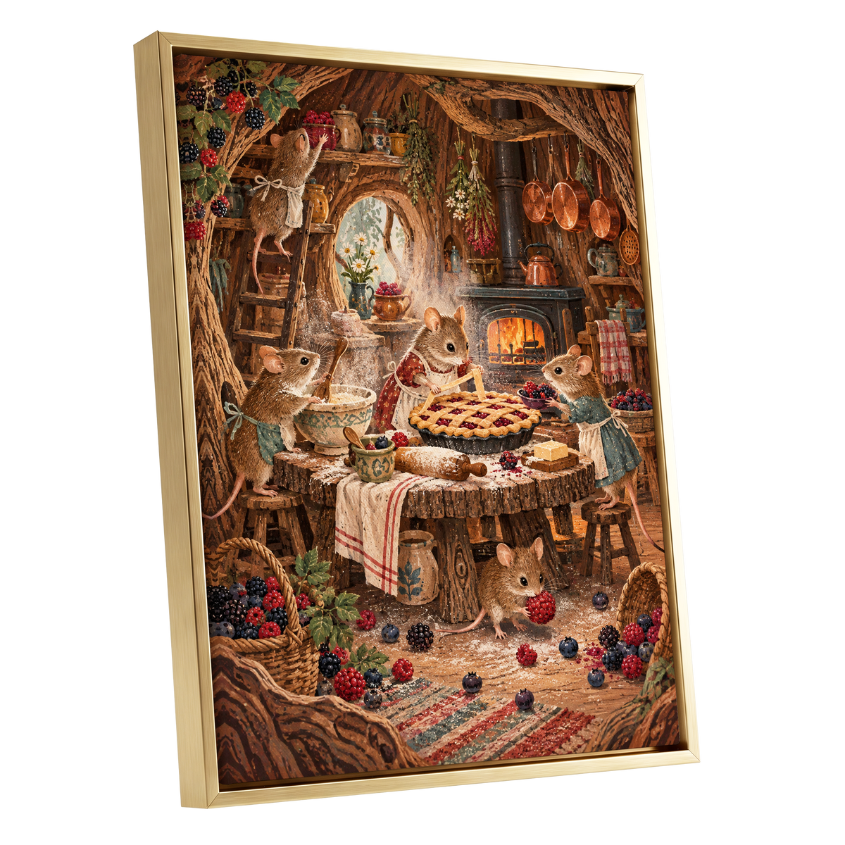 Bramble Bakehouse, brown, beige, orange nature wall art shown as a gold framed canvas wall art