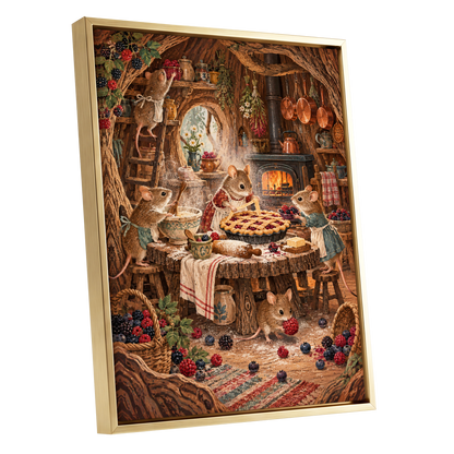 Bramble Bakehouse, brown, beige, orange nature wall art shown as a gold framed canvas wall art