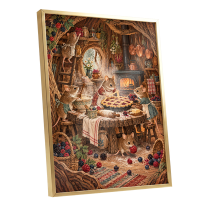 Bramble Bakehouse, brown, beige, orange nature wall art shown as a gold framed poster wall art print