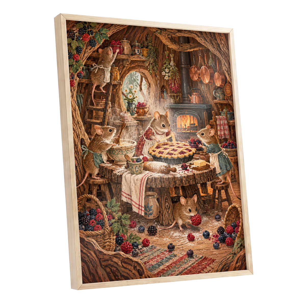 Bramble Bakehouse, brown, beige, orange nature wall art shown as a oak framed poster wall art print