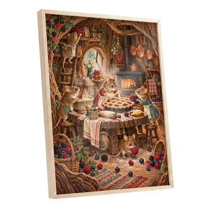 Bramble Bakehouse, brown, beige, orange nature wall art shown as a oak framed poster wall art print