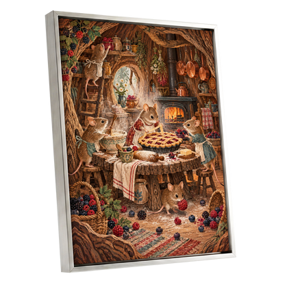 Bramble Bakehouse, brown, beige, orange nature wall art shown as a silver framed canvas wall art