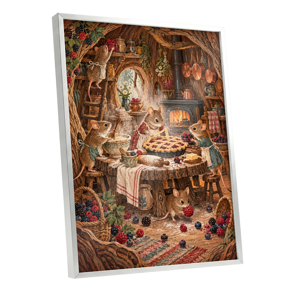 Bramble Bakehouse, brown, beige, orange nature wall art shown as a silver framed poster wall art print