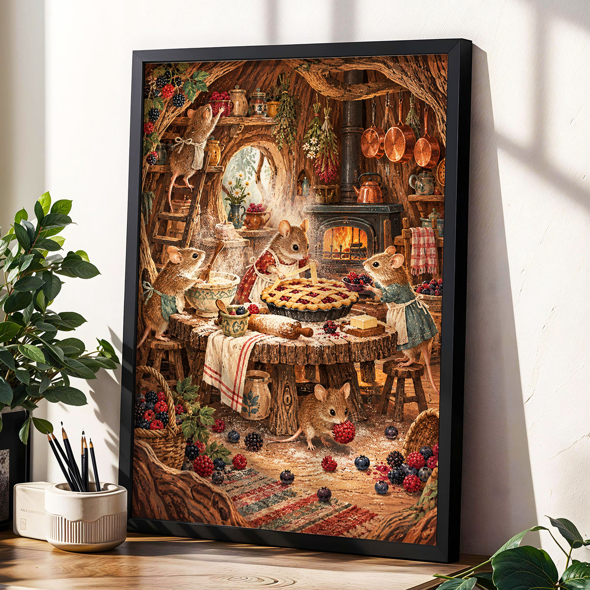 Bramble Bakehouse, brown, beige, orange nature wall art displayed in a styled interior, gallery view 9