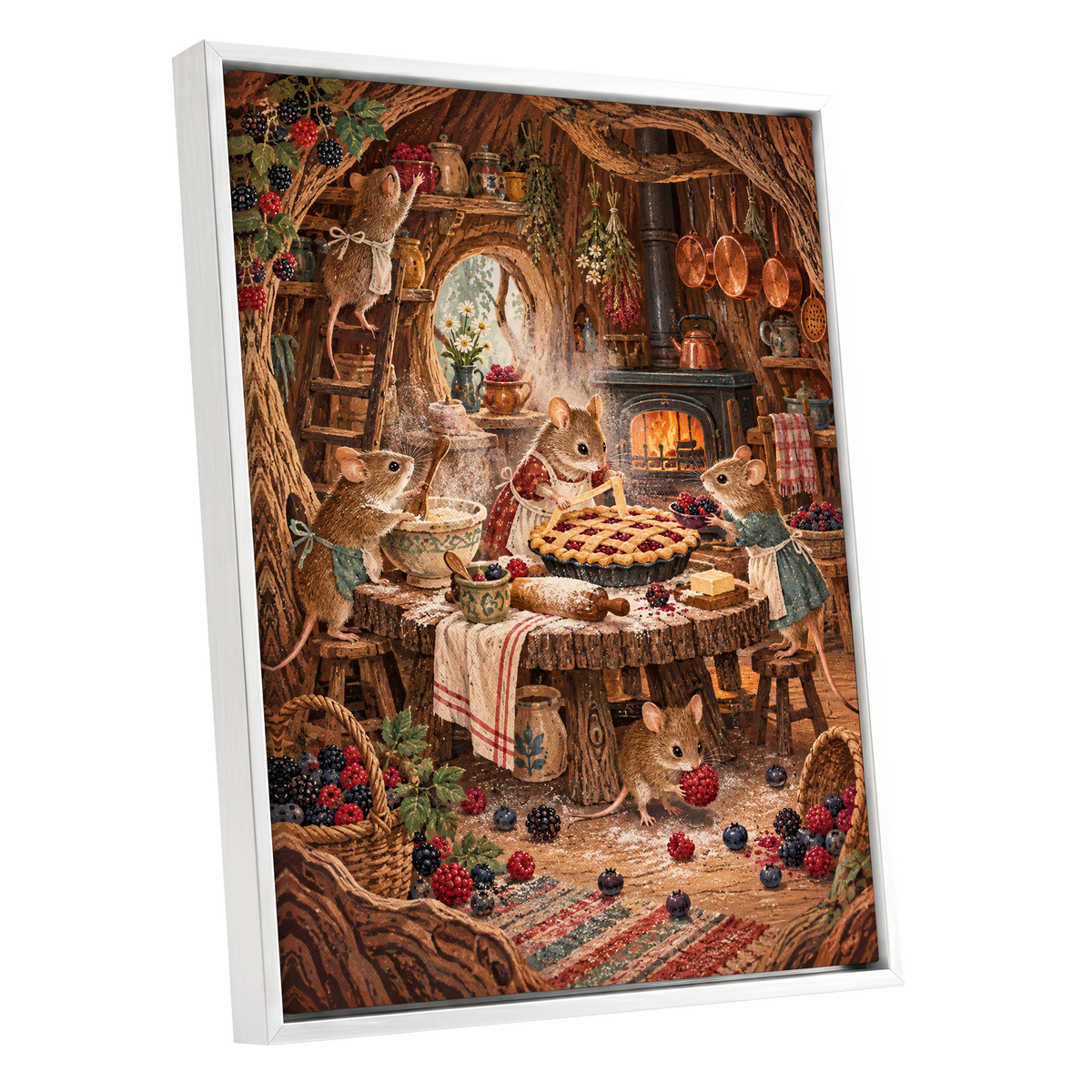 Bramble Bakehouse, brown, beige, orange nature wall art shown as a white framed canvas wall art