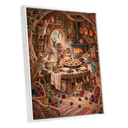Bramble Bakehouse, brown, beige, orange nature wall art shown as a white framed canvas wall art