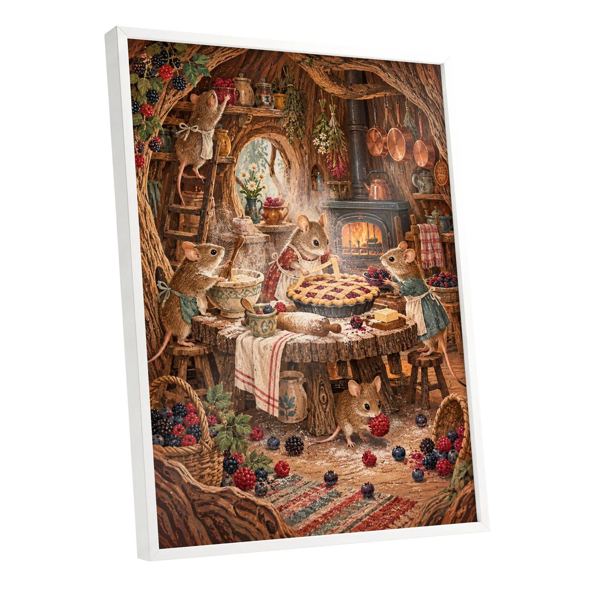 Bramble Bakehouse, brown, beige, orange nature wall art shown as a white framed poster wall art print