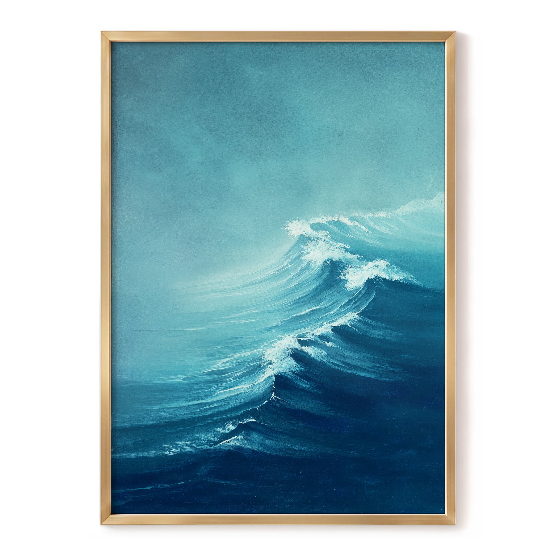 Breakers in Blue Mist, blue, white, gray nature wall art, front artwork view