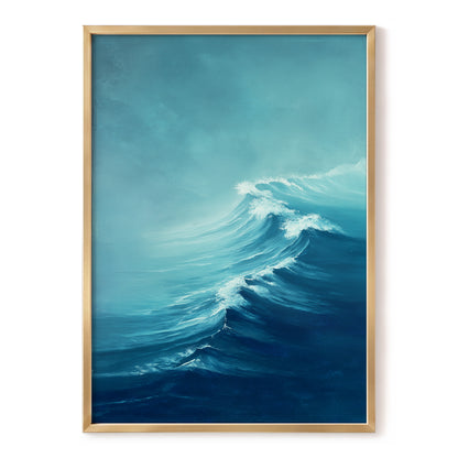 Breakers in Blue Mist, blue, white, gray nature wall art, front artwork view