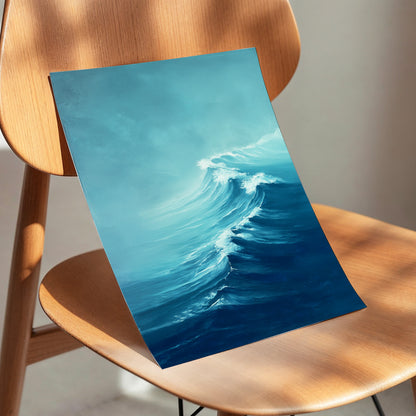 Breakers in Blue Mist, blue, white, gray nature wall art displayed in a styled interior, gallery view 5