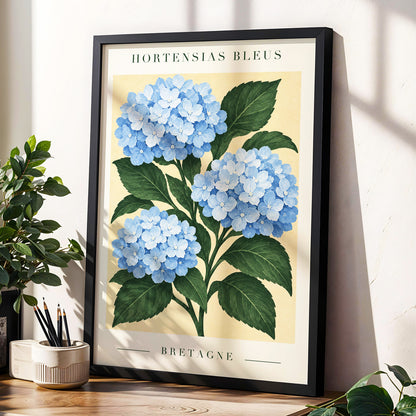 Breton Blue Blooms, blue, green, beige floral wall art displayed in a styled interior, gallery view 2