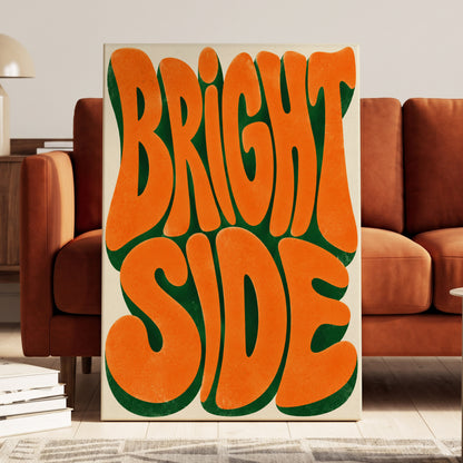 Bright Side Groove, orange, green, beige abstract wall art on canvas displayed in a styled interior, gallery view 1