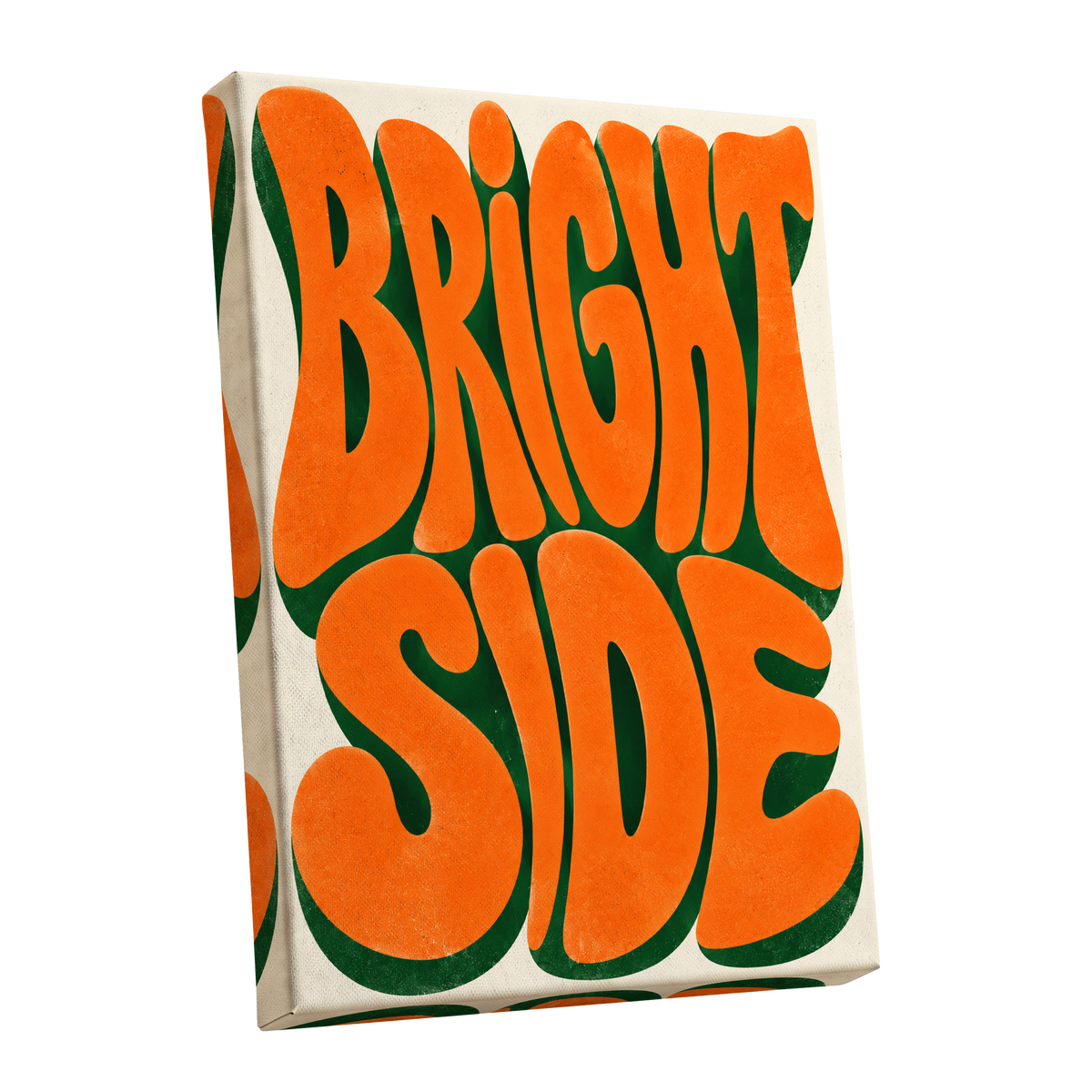 Bright Side Groove, orange, green, beige abstract wall art shown as a stretched canvas wall art