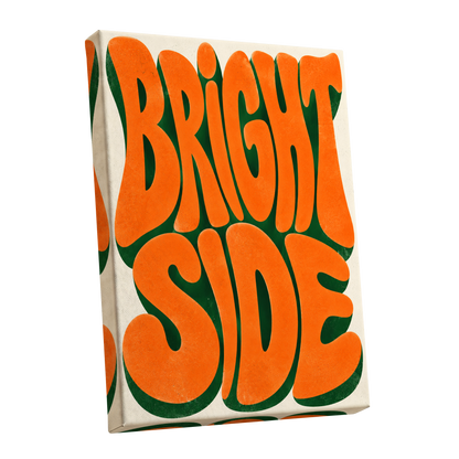 Bright Side Groove, orange, green, beige abstract wall art shown as a stretched canvas wall art