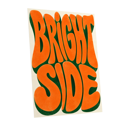 Bright Side Groove, orange, green, beige abstract wall art shown as a unframed poster wall art print