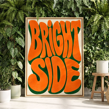 Bright Side Groove, orange, green, beige abstract wall art displayed in a styled interior, gallery view 2