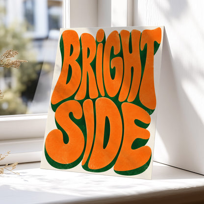 Bright Side Groove, orange, green, beige abstract wall art displayed in a styled interior, gallery view 5