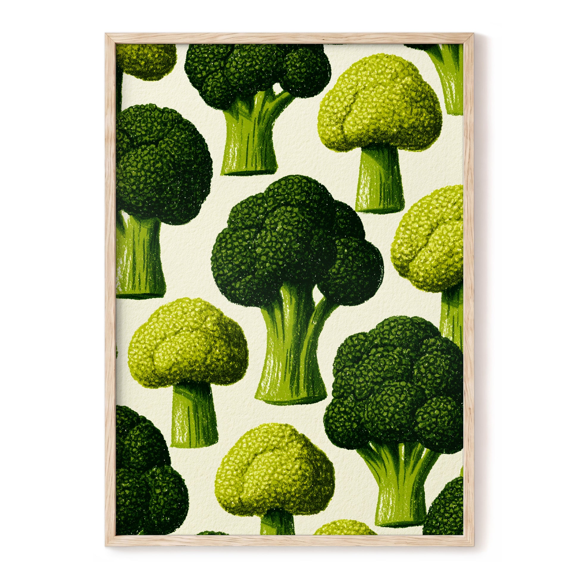 Broccoli Grove, green, beige, yellow nature wall art, front artwork view