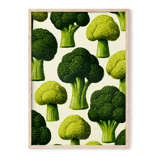 Broccoli Grove, green, beige, yellow nature wall art, front artwork view