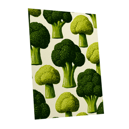 Broccoli Grove, green, beige, yellow nature wall art shown as a unframed poster wall art print