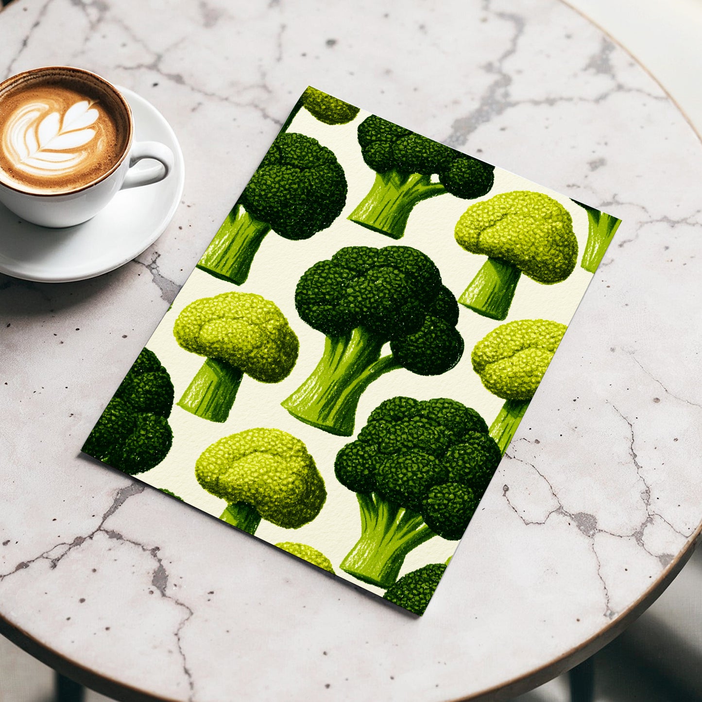 Broccoli Grove, green, beige, yellow nature wall art displayed in a styled interior, gallery view 3
