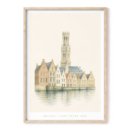 Bruges Belfry Calm, beige, brown, gray minimalist wall art, front artwork view