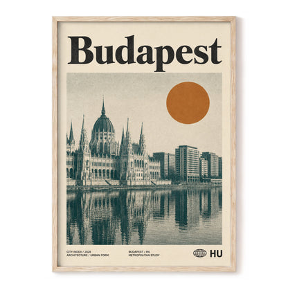 Budapest Amber Horizon, beige, green, orange minimalist wall art, front artwork view