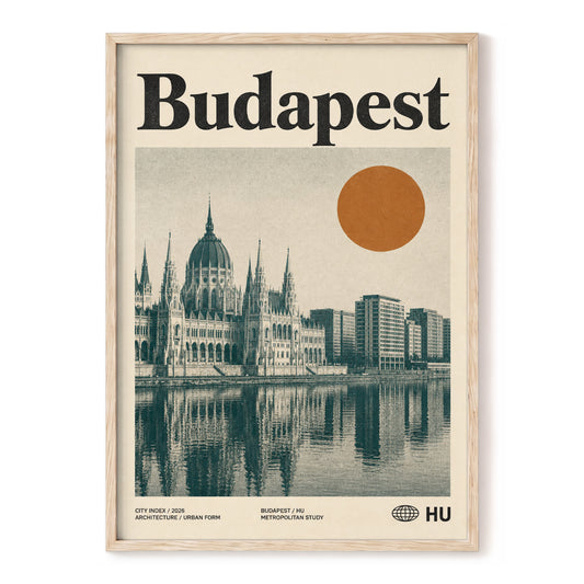 Budapest Amber Horizon, beige, green, orange minimalist wall art, front artwork view