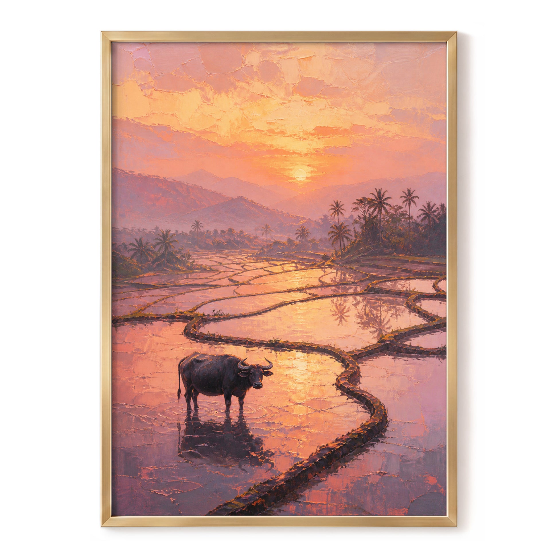Buffalo at Blush Dusk, pink, orange, purple nature wall art, front artwork view