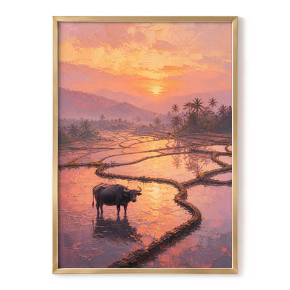Buffalo at Blush Dusk, pink, orange, purple nature wall art, front artwork view