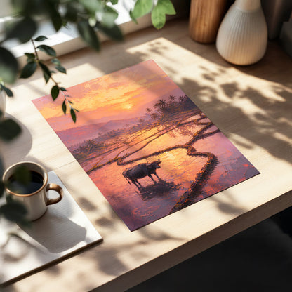 Buffalo at Blush Dusk, pink, orange, purple nature wall art displayed in a styled interior, gallery view 3