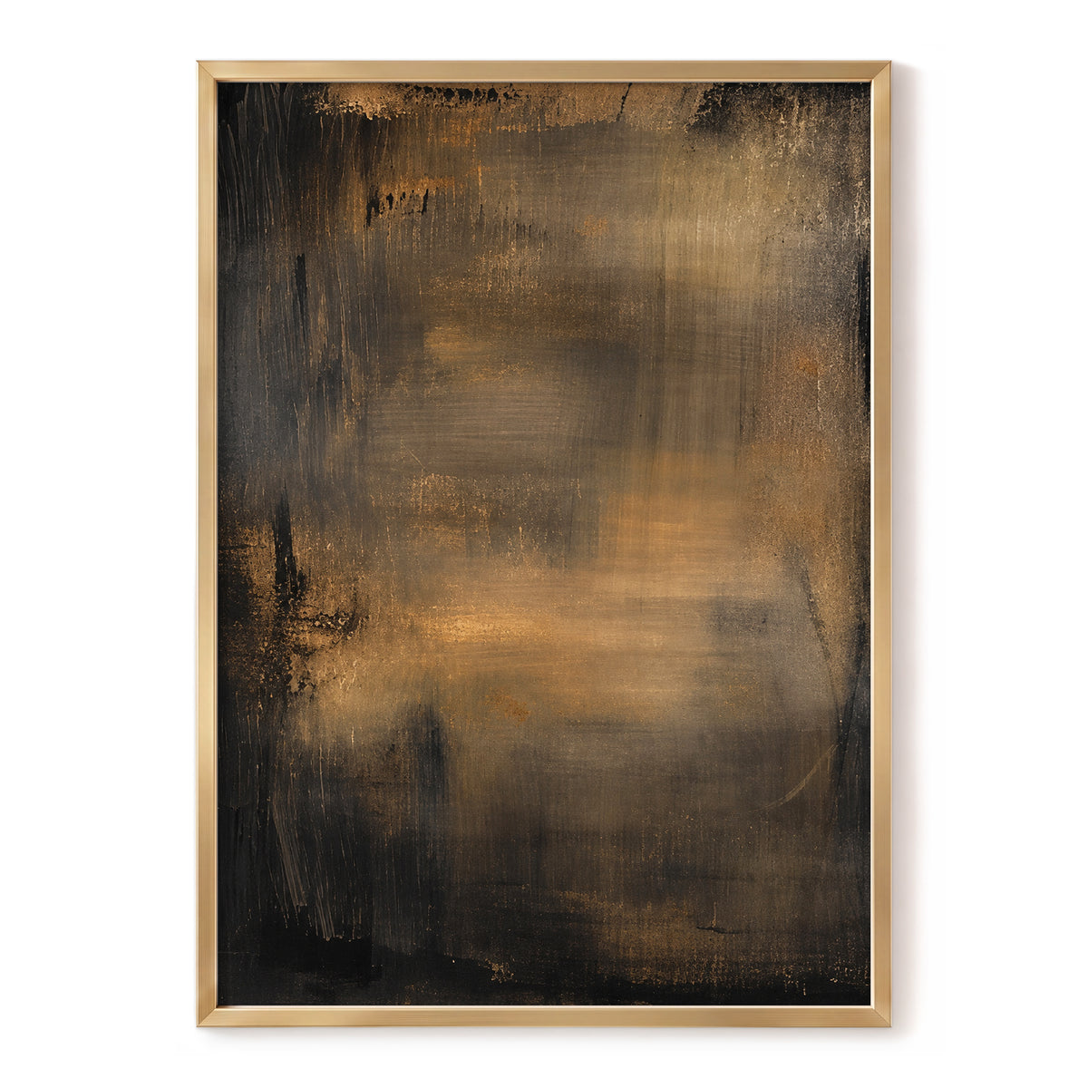 Burnished Dusk, gold, brown, black abstract wall art, front artwork view