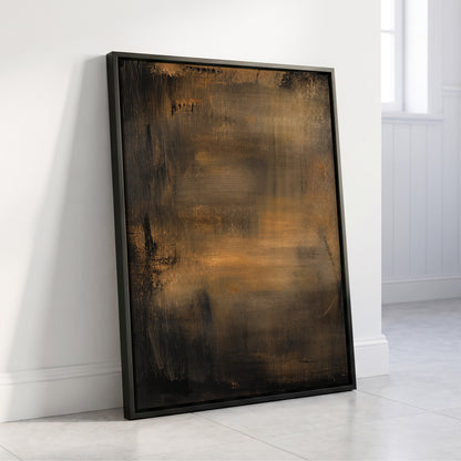 Burnished Dusk, gold, brown, black abstract wall art displayed in a styled interior, gallery view 4
