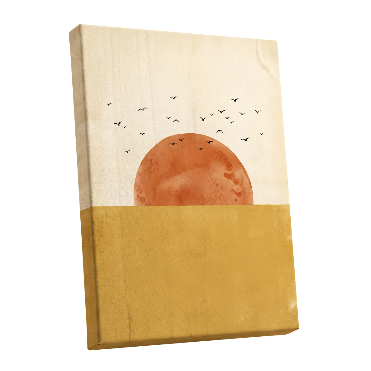 Burnished Horizon, beige, gold, orange nature wall art shown as a stretched canvas wall art
