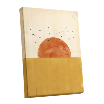 Burnished Horizon, beige, gold, orange nature wall art shown as a stretched canvas wall art