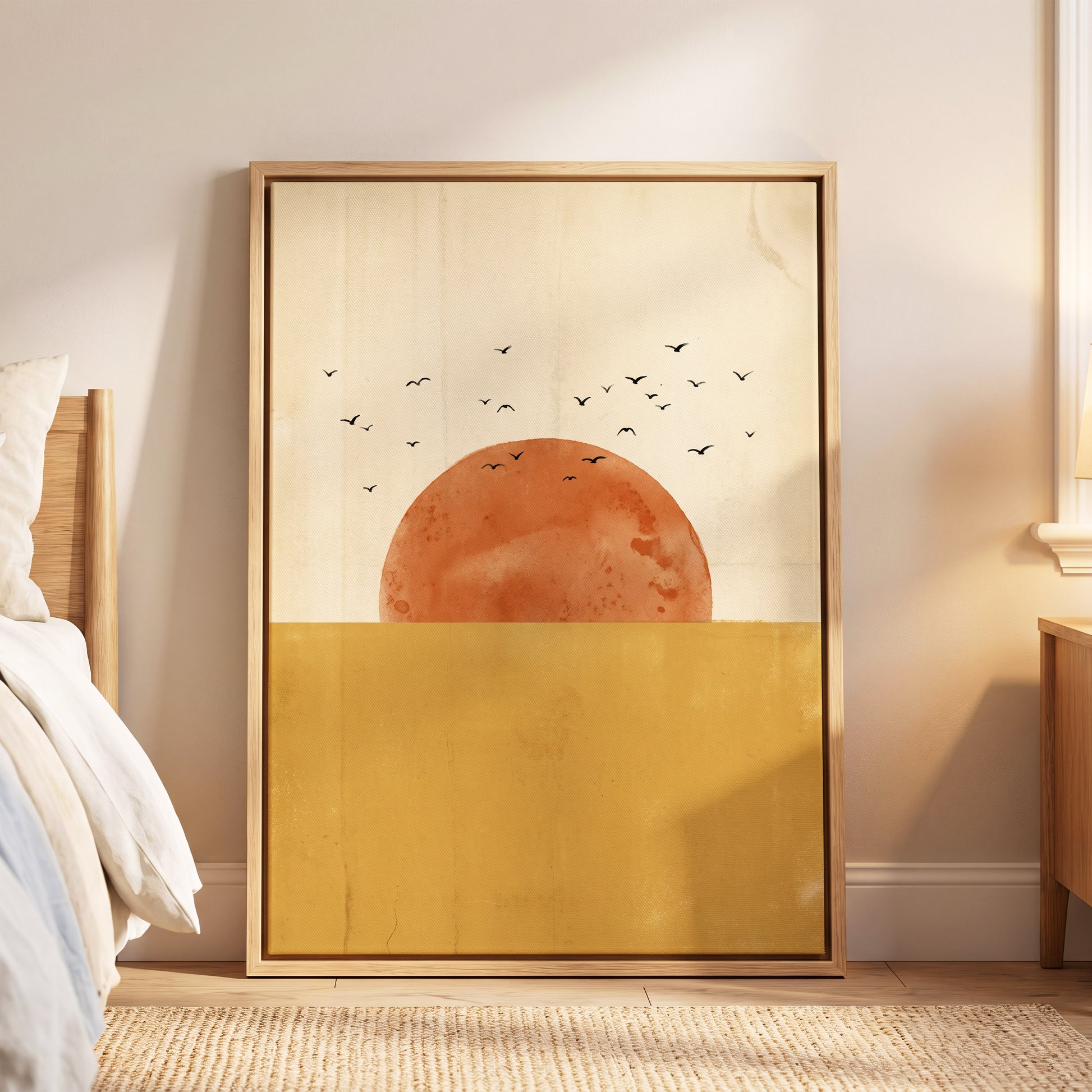 Burnished Horizon, beige, gold, orange nature wall art displayed in a styled interior, gallery view 4