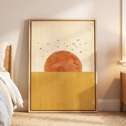 Burnished Horizon, beige, gold, orange nature wall art displayed in a styled interior, gallery view 4