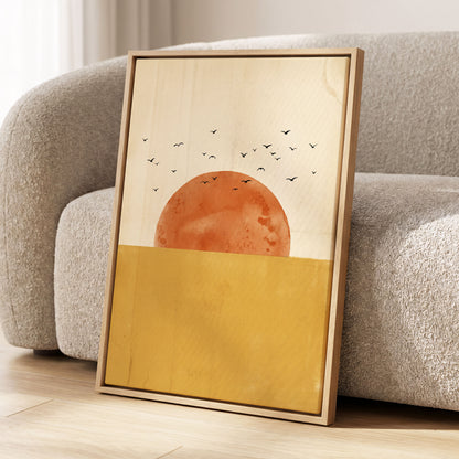 Burnished Horizon, beige, gold, orange nature wall art displayed in a styled interior, gallery view 8