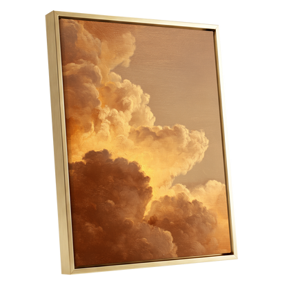 Burnished Thunderheads, gold, brown, beige nature wall art shown as a gold framed canvas wall art