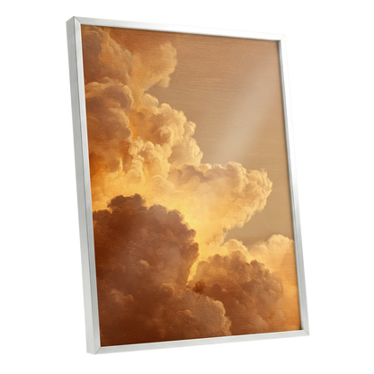 Burnished Thunderheads, gold, brown, beige nature wall art shown as a silver framed poster wall art print