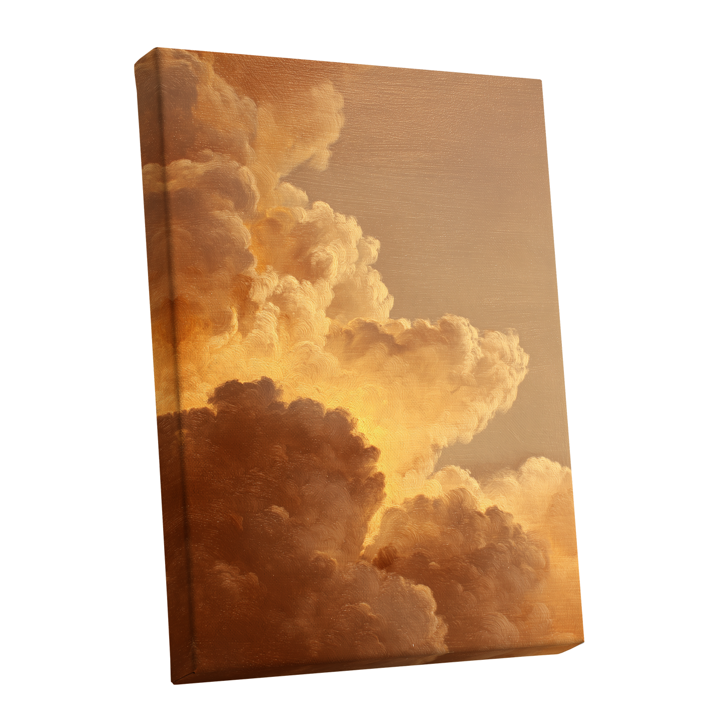 Burnished Thunderheads, gold, brown, beige nature wall art shown as a stretched canvas wall art