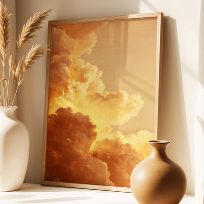 Burnished Thunderheads, gold, brown, beige nature wall art displayed in a styled interior, gallery view 2