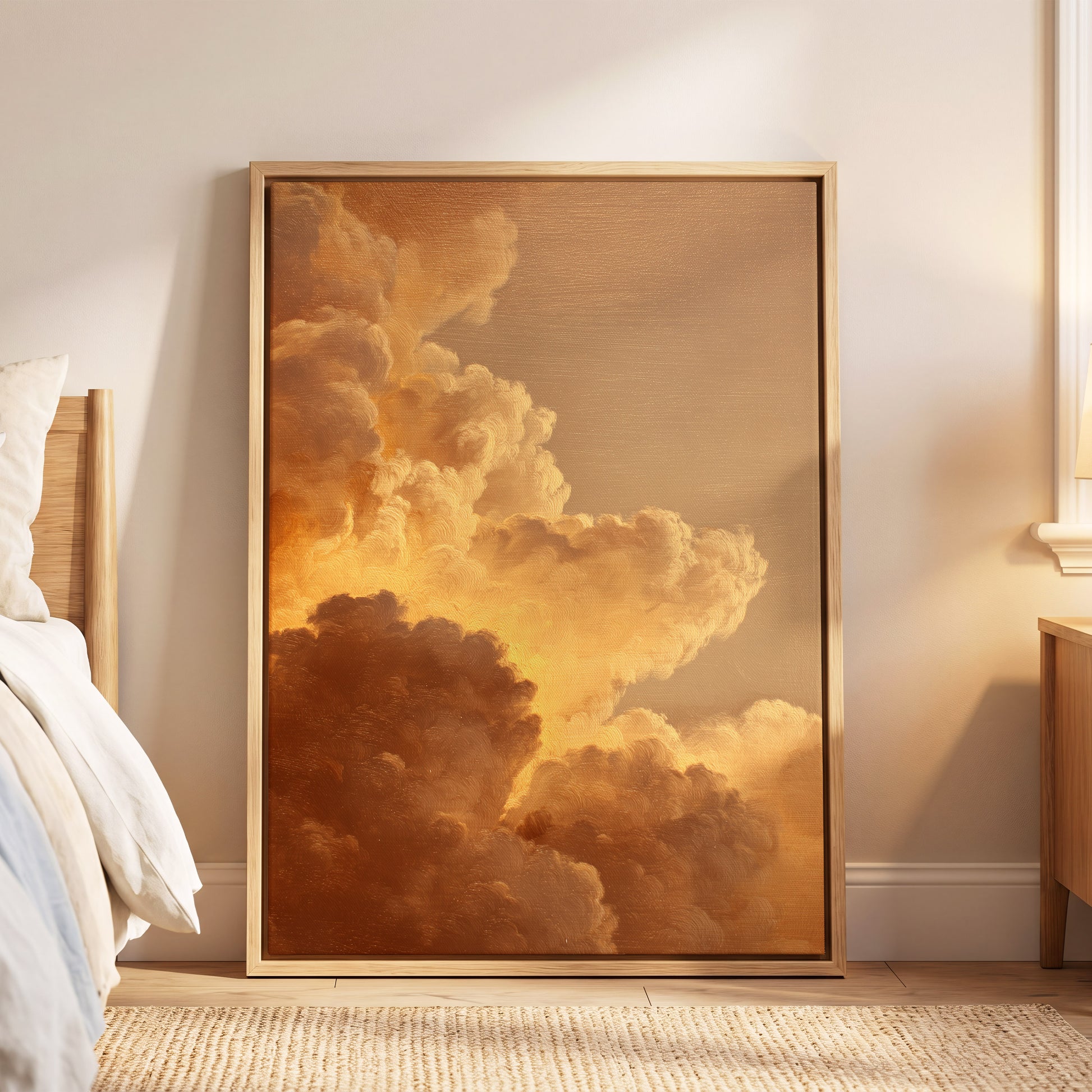 Burnished Thunderheads, gold, brown, beige nature wall art displayed in a styled interior, gallery view 4