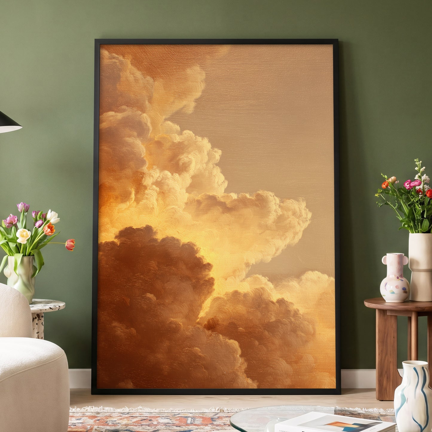 Burnished Thunderheads, gold, brown, beige nature wall art displayed in a styled interior, gallery view 6