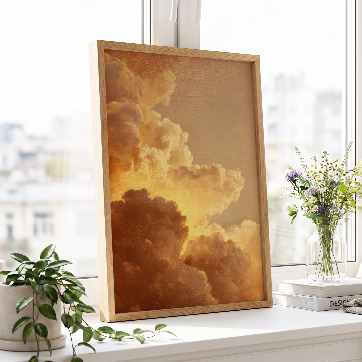 Burnished Thunderheads, gold, brown, beige nature wall art displayed in a styled interior, gallery view 9