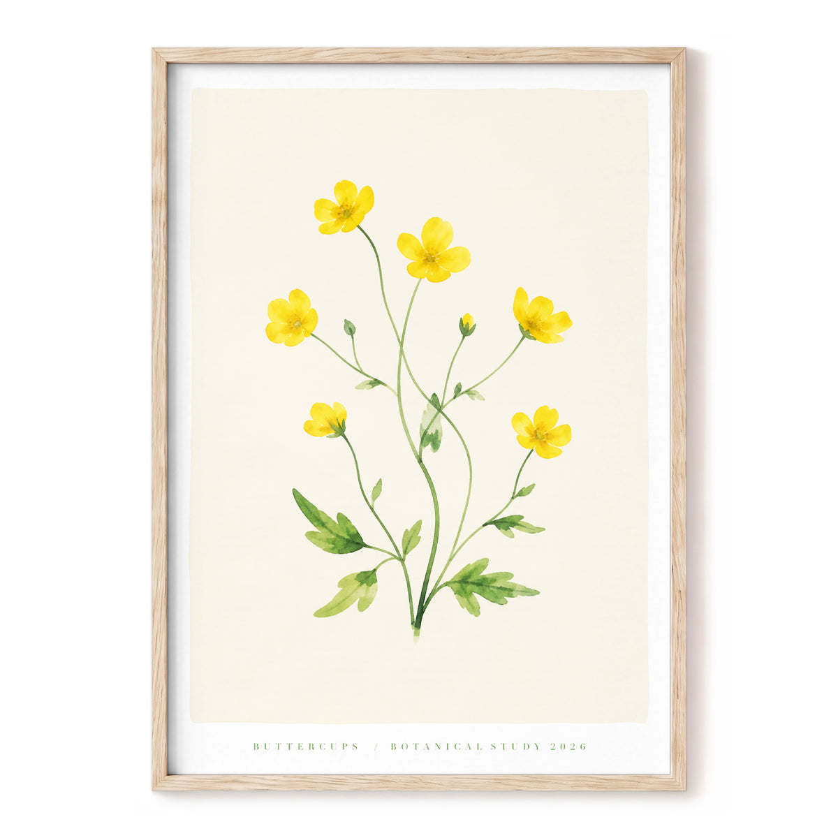 Buttercup Stillness, yellow, green, beige floral wall art, front artwork view