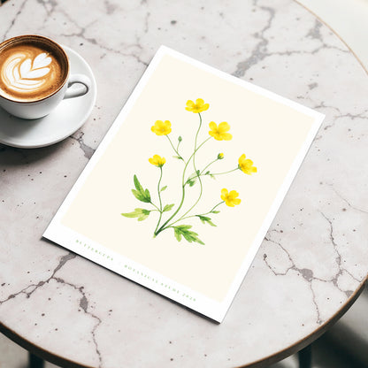 Buttercup Stillness, yellow, green, beige floral wall art displayed in a styled interior, gallery view 4