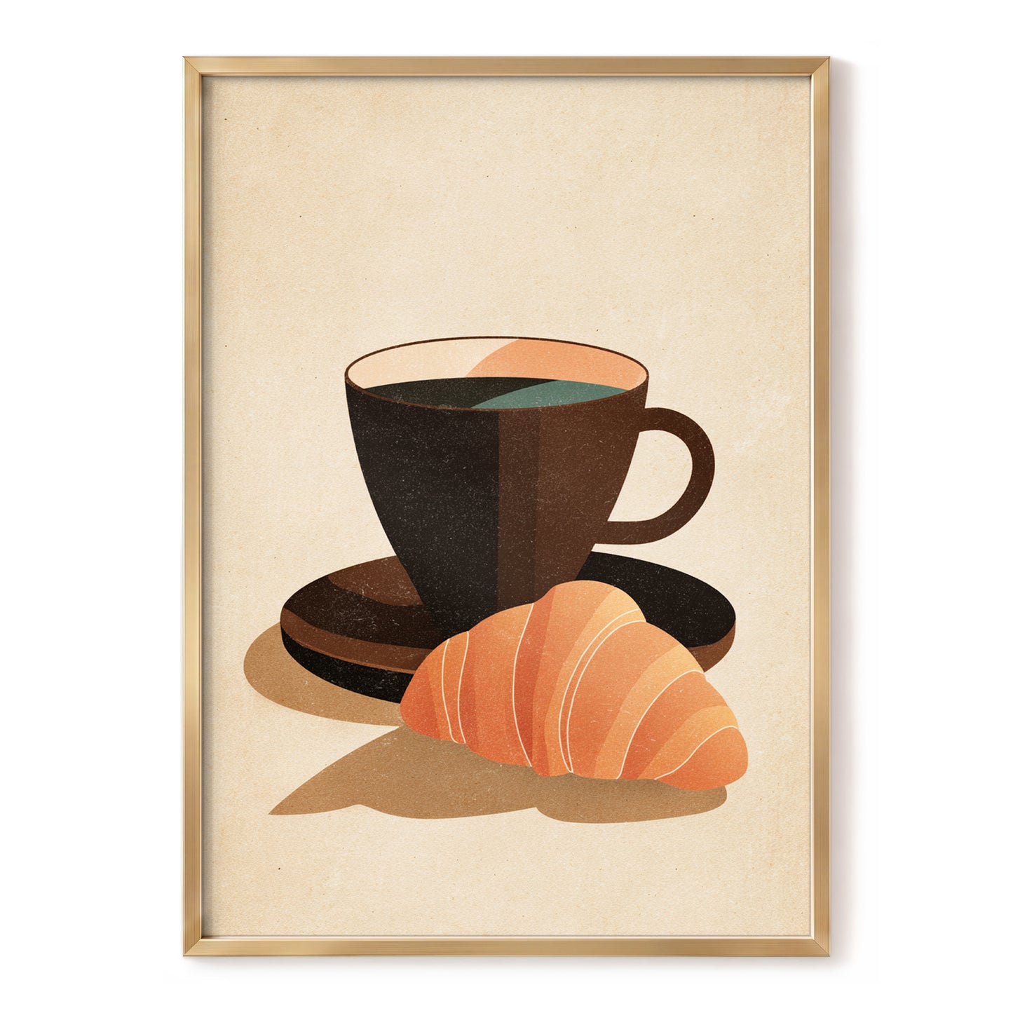 Café Morning, beige, brown, black minimalist wall art, front artwork view